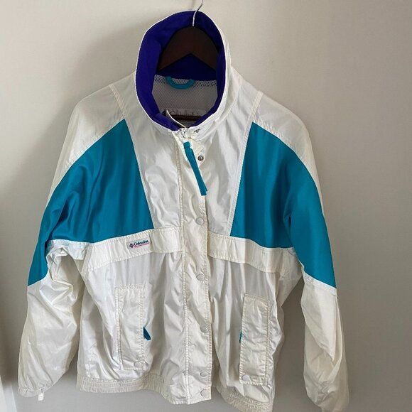 COLUMBIA WOMEN VINTAGE RADIAL SLEEVE WINDBREAKER THREE-COLOUR JACKET SZ L - Picture 1 of 9